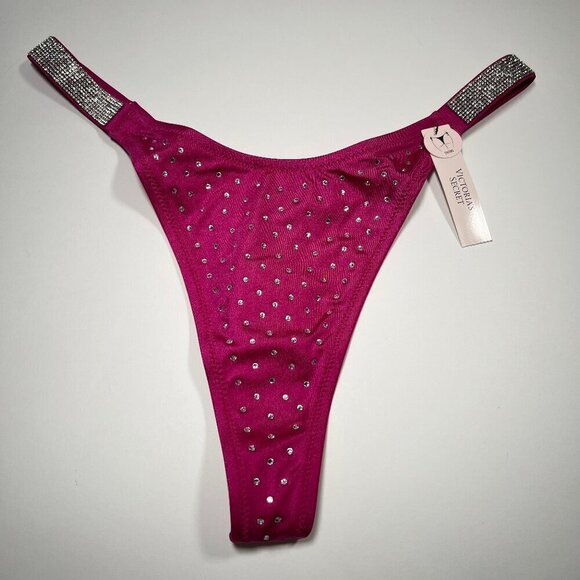Victoria Secret Small S Thong String Bikini Bottom Shine Strap Berry Blush Pink - Picture 1 of 4